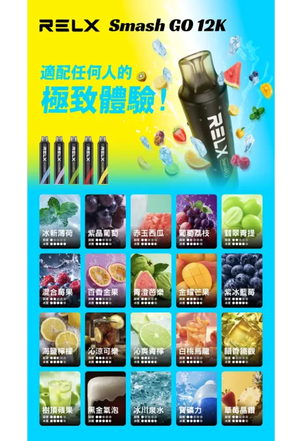 RELX Smash Go 12000口電子煙｜15ml大容量 400mAh續航 5%尼古丁鹽 拋棄式電子煙 台灣現貨