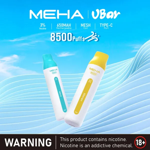 2d4b8760841be472769eae0cb0c858b8 MEHA VBar 魅嗨小白條8500口拋棄式電子煙|650mAh電池 3%尼古丁鹽 Mesh霧化技術 台灣現貨