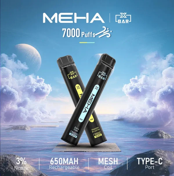MEHA XBAR 魅嗨小黑條7000口拋棄式電子煙｜3%尼古丁鹽 850mAh電池 Mesh霧化技術 台灣現貨