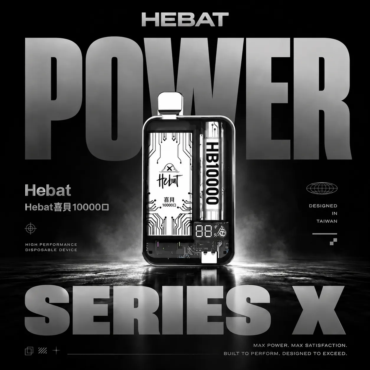Hebat 喜貝10000拋棄式電子煙｜數位螢幕顯示 Mesh芯霧化系統 Type-C快充 12W輸出設計 台灣現貨