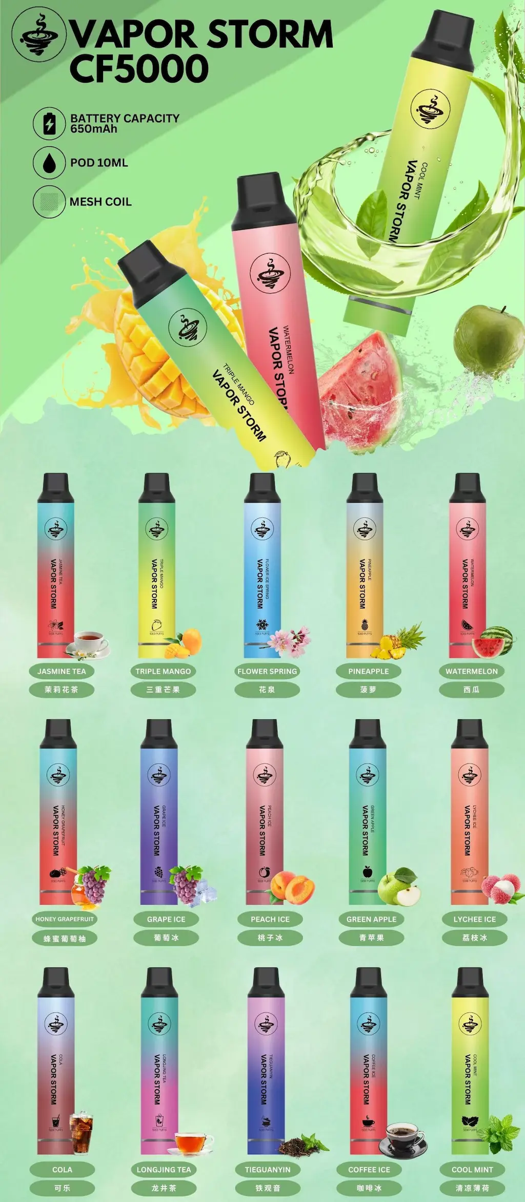 Vapor Storm 風暴5000口拋棄式電子煙｜10ml油倉 650mAh電池 Mesh霧化技術 台灣現貨