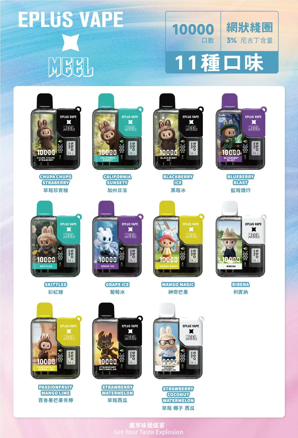 meel10000口聯名詳情頁 MEEL x Labubu 聯名拋棄式電子煙|10000口 8.5ml 550mAh 3%尼古丁鹽 台灣現貨