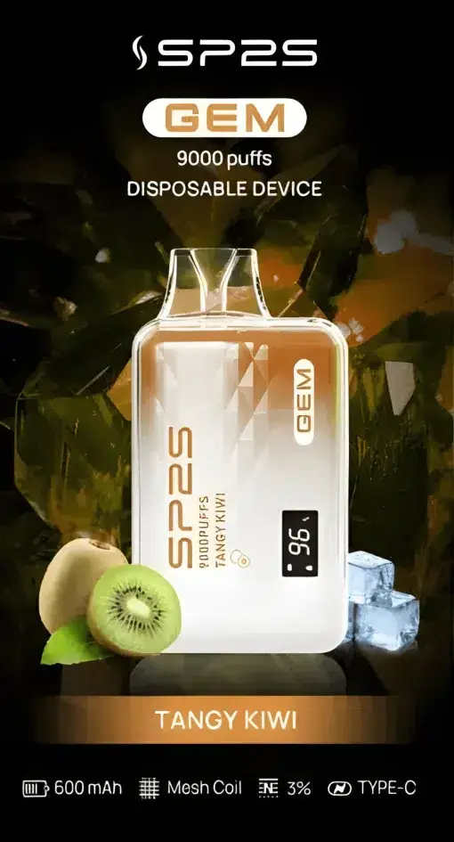 SP2S GEM 9000口拋棄式電子煙｜3%尼古丁鹽 螢幕電量顯示 600mAh電池 Type-C快充 台灣現貨