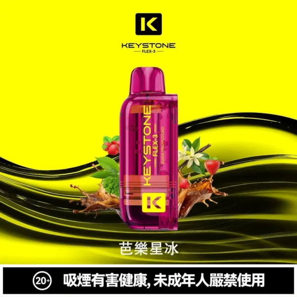 KEYSTONE FLEX-3 鑰石 25000口磁吸換彈拋棄式電子煙套裝｜22W/28W/40W三段功率調節 Mesh網狀芯 15ml透明油艙 1100mAh Type-C充電 台灣現貨【買一盒煙彈送主機】